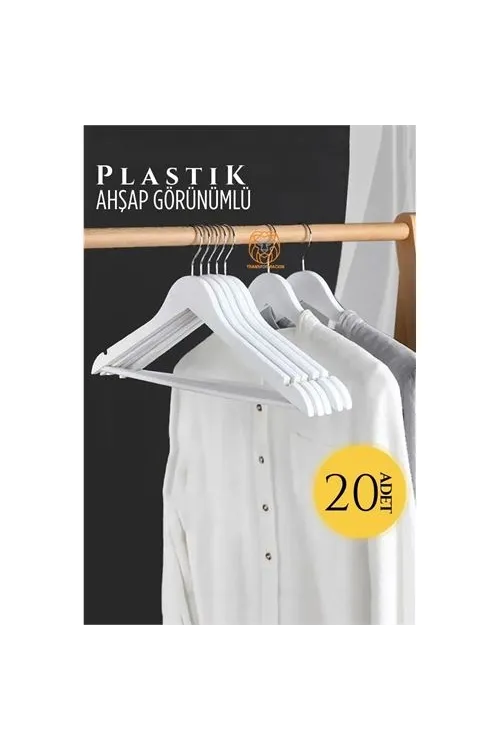 Ahşap Görünüm Plastik Askı 20 ADET Beyaz  720519