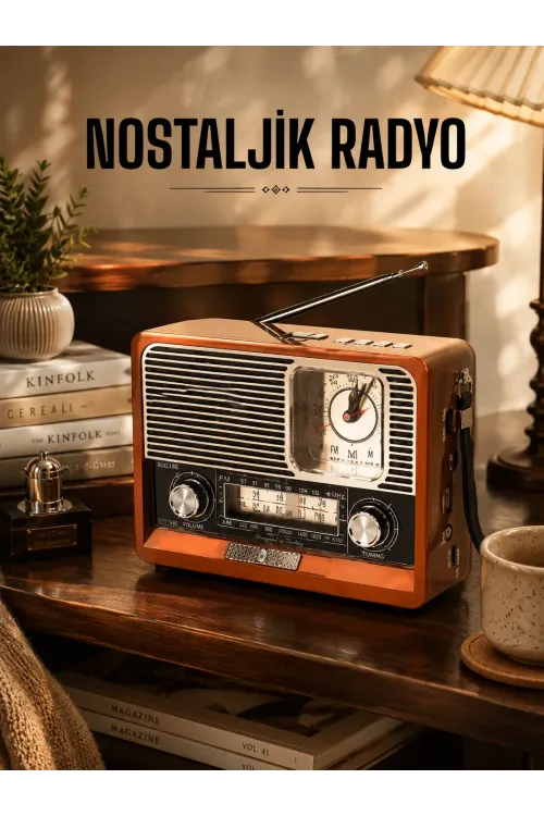 Ahşap Görünümlü Retro Bluetooth Radyo Usb,aux Ve Sd Kart Girişli