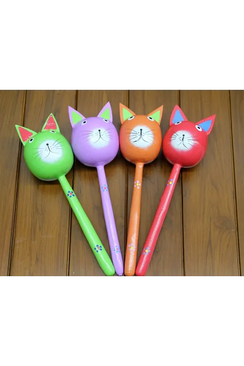 Ahşap Kedi Marakas Tekli