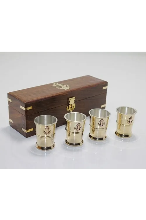 Ahşap Kutulu 4lü Pirinç Shot Bardak Seti 4288b