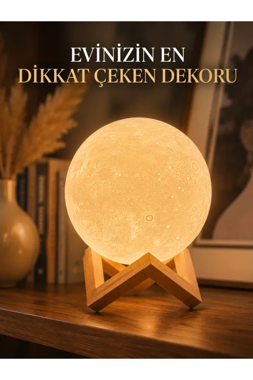 Ahşap Standlı Ay Gece Lambası Ev Ve Ofis Dekorasyon Lambası