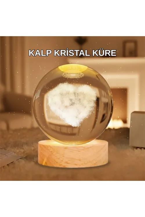 Ahşap Standlı Kalp Motifli Işıklı Cam Küre Hediye Seçeneği