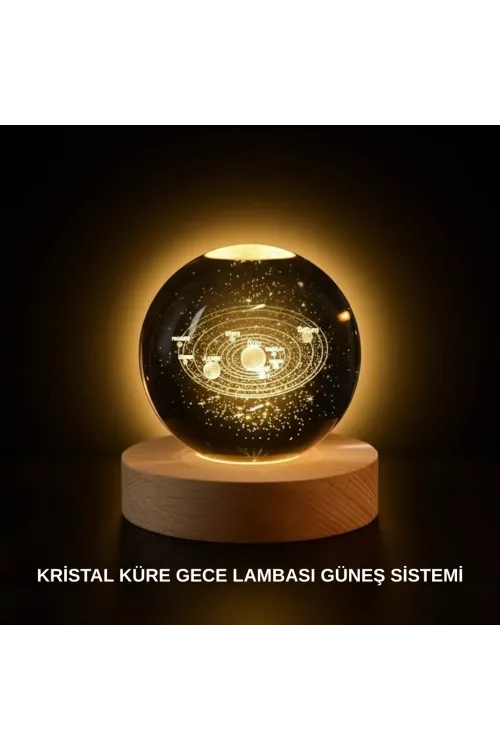 Ahşap Standlı Led Kristal Küre Lazer İşlemeli Dekoratif Obje