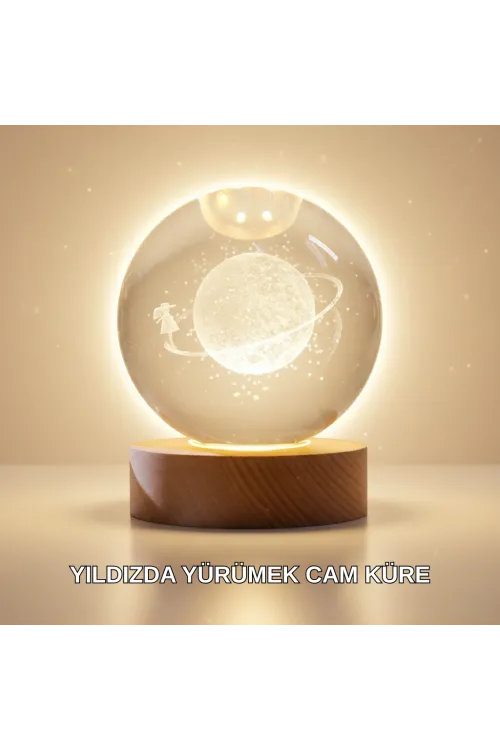 Ahşap Standlı Sarı Işıklı Dekoratif Küre Kız Figürü Tasarım