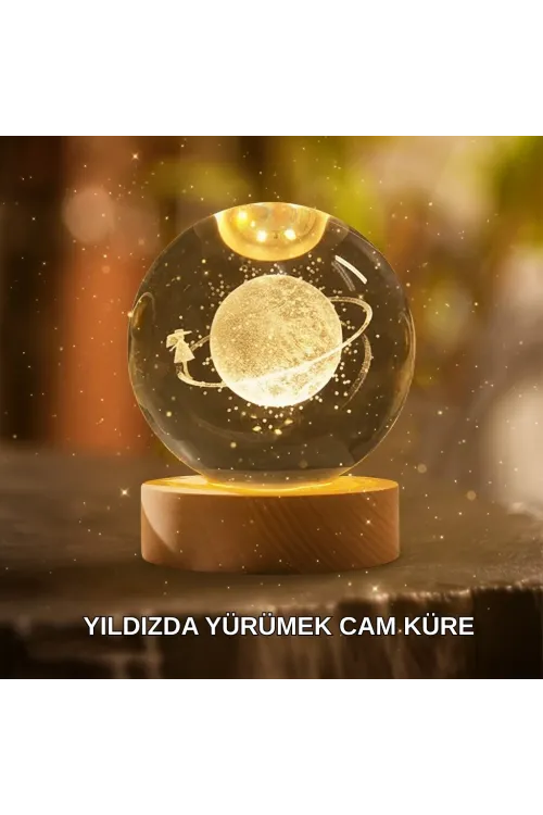 Ahşap Standlı Sarı Işıklı Dekoratif Küre Kız Figürü Tasarım