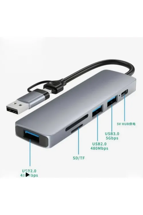 Airsky Hc13Fl 5 İn 1 Usb Type-C 2 İn 1 Çevirici