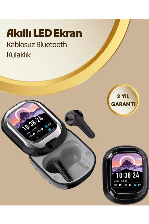 Akıllı Ekranlı Bluetooth 5.4 Kablosuz Kulaklık – Dokunmatik Ve Şarj Kutulu