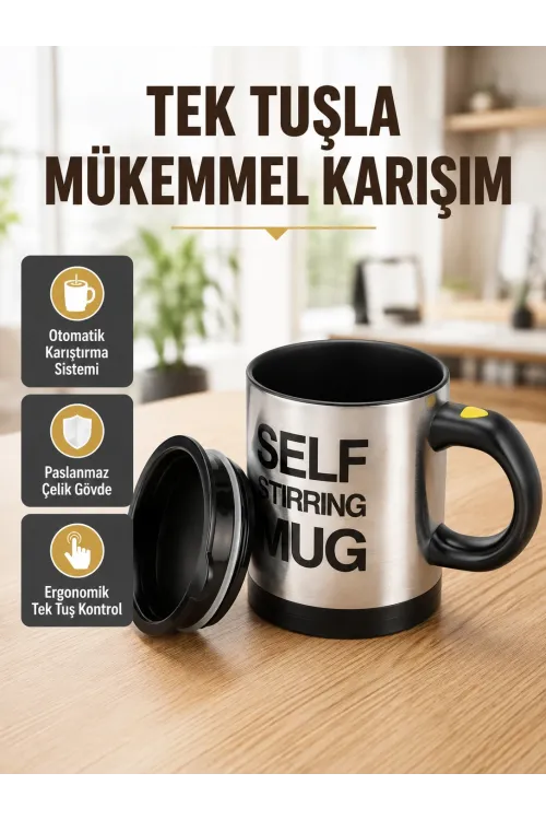 Akıllı Kendi Kendini Karıştıran Termal Kupa – Paslanmaz Çelik
