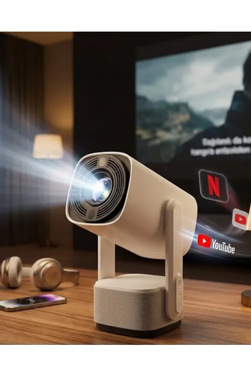 Akıllı Projeksiyon Powerbankli Taşınabilir Sinema Projektörü 4k Hd Kaliteli