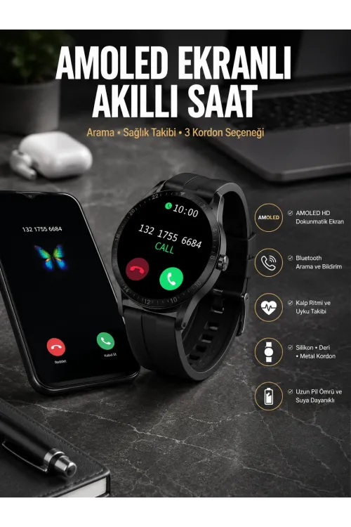 Akıllı Saat Amoled Ekran 3 Kordonlu Nfc Ve Gps Uyumlu