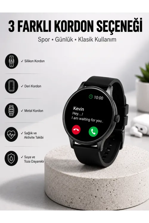 Akıllı Saat Sesli Görüşme Bluetooth Bağlantılı 3 Kordonlu Yeni Nesil