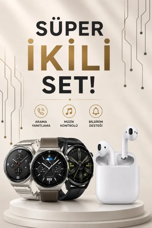 Akıllı Saat Ve Kulaklık Seti Dokunmatik Ekran 5.0 Bluetooth Bağlantılı Sesli Görüşme