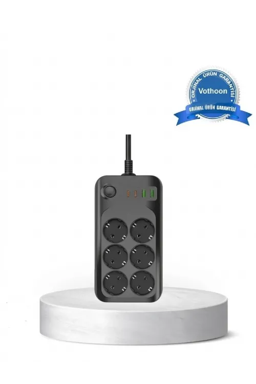 Akım Korumalı 6’lı Priz 2xusb 2xtype-c Çıkış Yüksek Gerilim Koruma Çoklu Priz Çoğaltıcı
