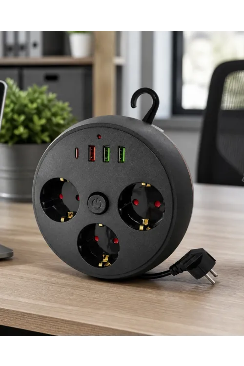 Akım Korumalı Çoklu Priz 3 Priz 3 Usb 1 Type C 2 Metre Kablo Güvenli Şarj