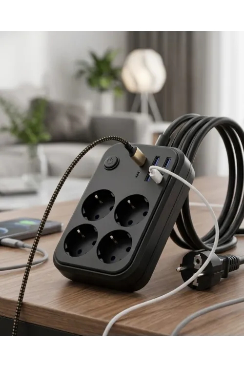 Akım Korumalı Çoklu Priz 4 Usb 2 Type C 4 Priz Güvenli Ve Hızlı Şarj