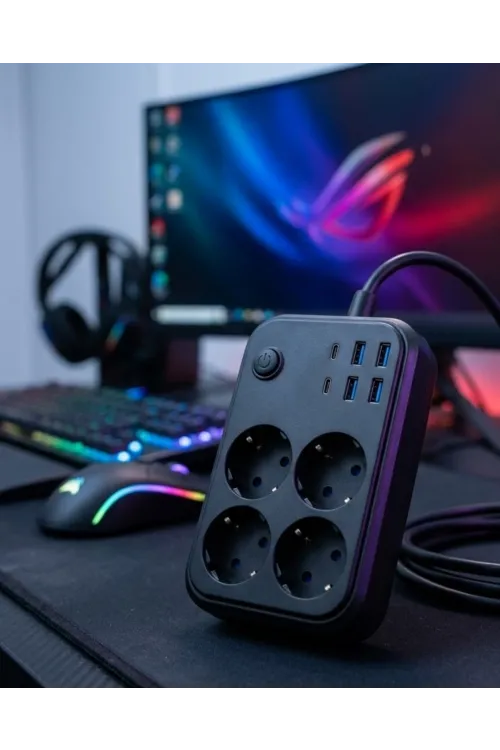 Akım Korumalı Çoklu Priz 4 Usb 2 Type C 4 Priz Güvenli Ve Hızlı Şarj