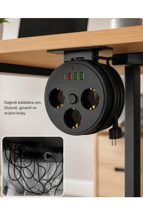Akım Korumalı Priz Usb Ve Type C Girişli 3lü Priz 2 Metre Kablo Dayanıklı