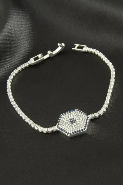 Altıgen Zirkon Taşlı Çocuk Bileklik 16 cm