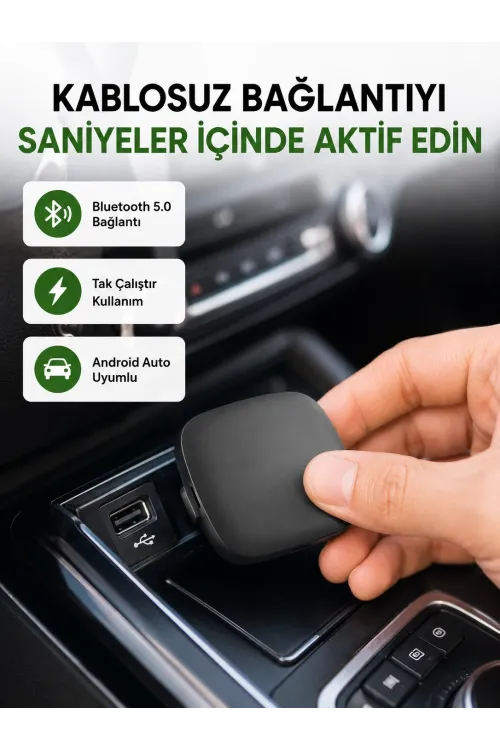 Android Auto Kablosuz Adaptör Bluetooth 5.0 Ve 5.8ghz Wifi Destekli Yeni Nesil