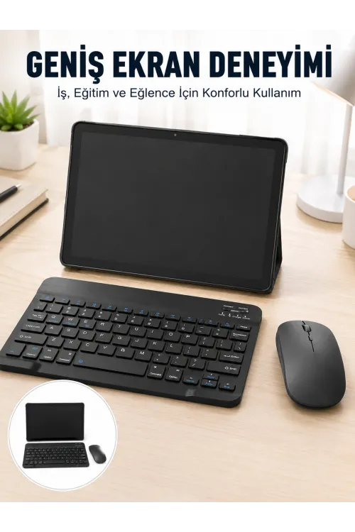 Android İşletim Sistemli Sım Kart Girişli Tablet Bluetooth Klavye Mouse Seti Mobil İnternet Destekli