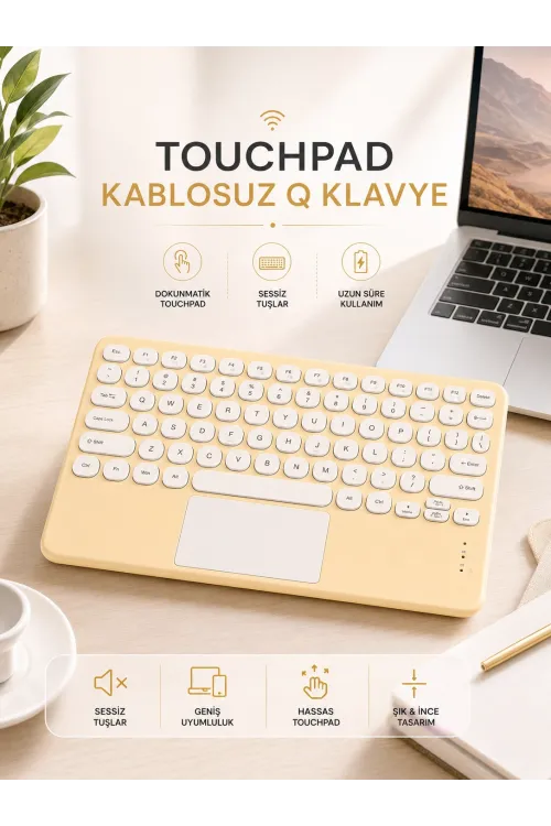 Android Ve İos Uyumlu Bluetooth Klavye Touchpad Slim Kablosuz Wifi Q Klavye