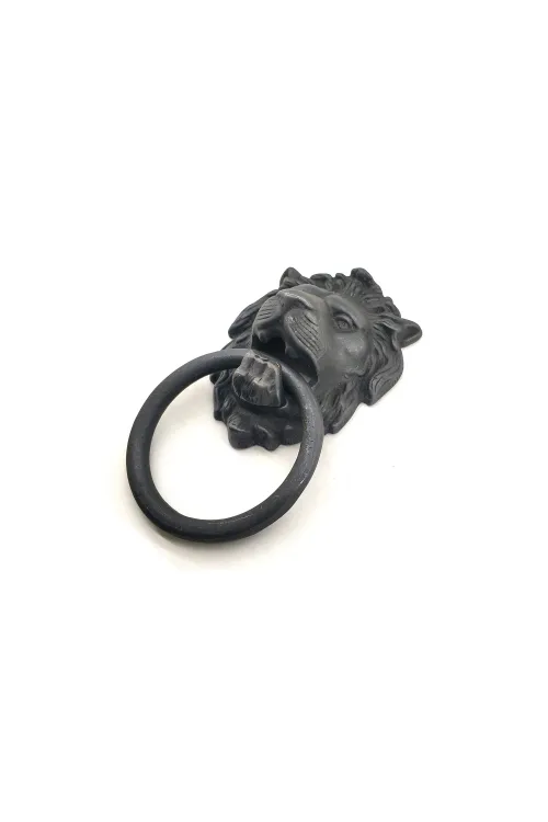 Antika Tarz Dekoratif Pirinç Aslan Kapı Tokmağı, Taktak - 102x130 mm, Oksit