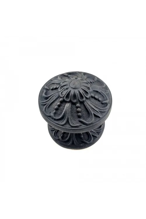 Antika Tarz Dekoratif Pirinç Çiçekli Kapı Tokmağı - 80 Mm Çap, Oksit