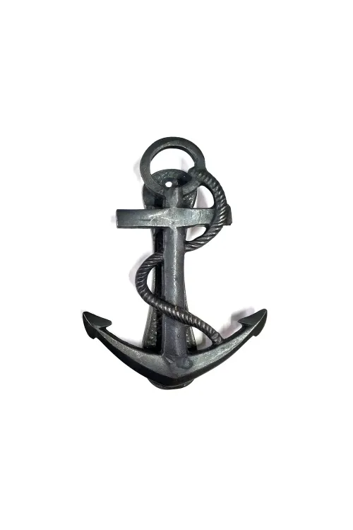 Antika Tarz Dekoratif Pirinç Halatlı, Çapa, Denizci, Gemici Kapı Tokmağı, Taktak - 170x60mm, Oksit