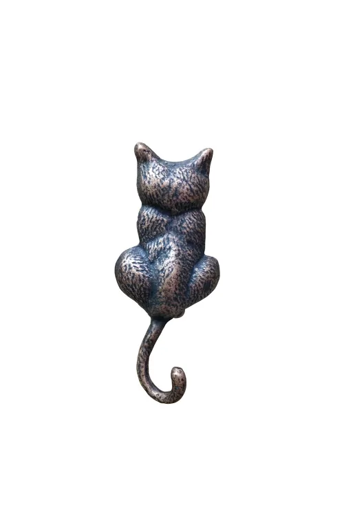 Antika Tarz Dekoratif Pirinç Kedi Sırt Kapı Tokmağı, Taktak - 160x65mm, Oksit