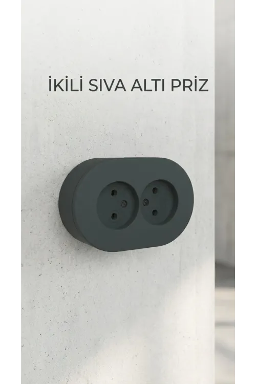 Antrasit Renkli İkili Topraklı Priz - Sıva Üstü Kullanım İçin Uygun