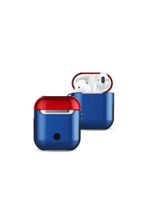 Apple Airpods 2 (2.nesil) 3in1 Kılıf - Lacivert-kırmızı