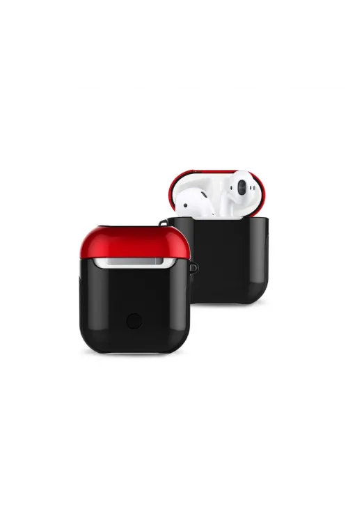Apple Airpods 2 (2.nesil) 3in1 Kılıf - Siyah-kırmızı