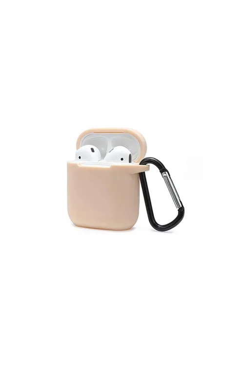 Apple Airpods 2 (2.nesil) Sert Silikon Kılıf - Bej