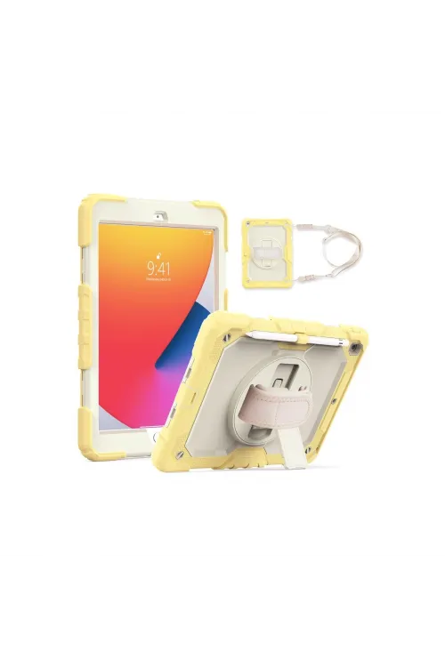 Apple İpad 10.2 (7.nesil) Kılıf Strap New Tablet Kapak - Sarı