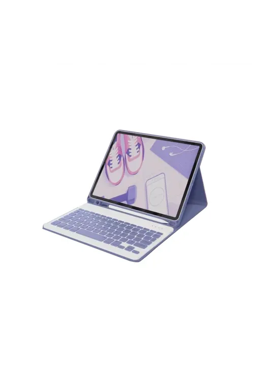Apple İpad Air 11 (2024) Kılıf Kc01 Smart Klavyeli Tablet Kılıfı - Derin Mor
