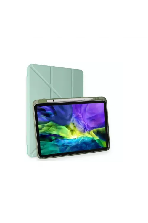 Apple İpad Pro 11 (2024) Kılıf Kalemlikli Mars Tablet Kılıfı - Açık Yeşil