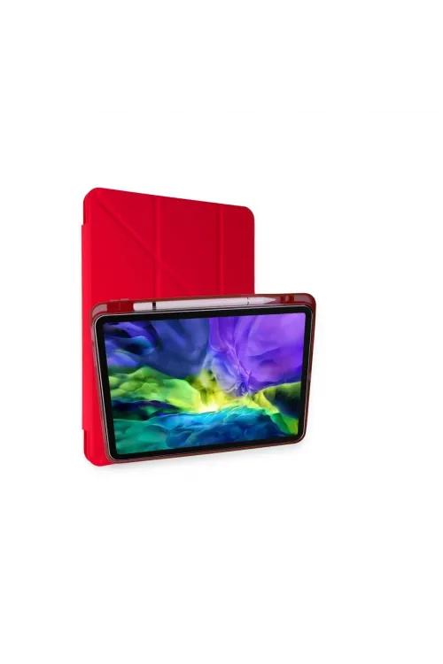 Apple İpad Pro 11 (2024) Kılıf Kalemlikli Mars Tablet Kılıfı - Kırmızı