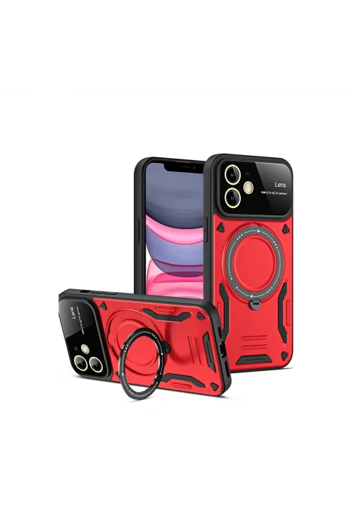 Apple İphone 11 Kılıf Joy Lens Standlı Kapak - Kırmızı