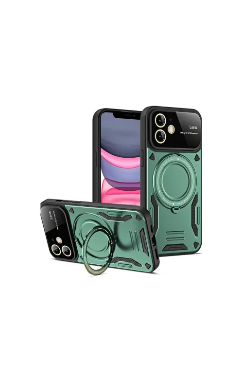 Apple İphone 11 Kılıf Joy Lens Standlı Kapak - Koyu Yeşil