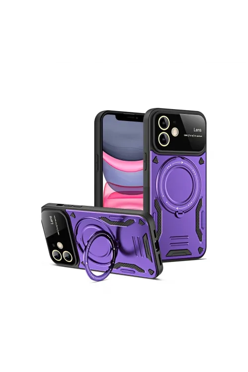 Apple İphone 11 Kılıf Joy Lens Standlı Kapak - Mor