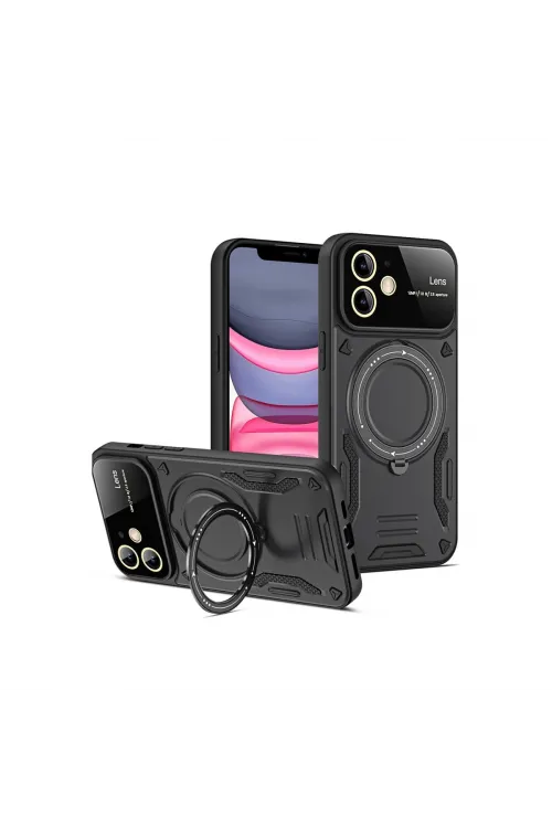 Apple İphone 11 Kılıf Joy Lens Standlı Kapak - Siyah