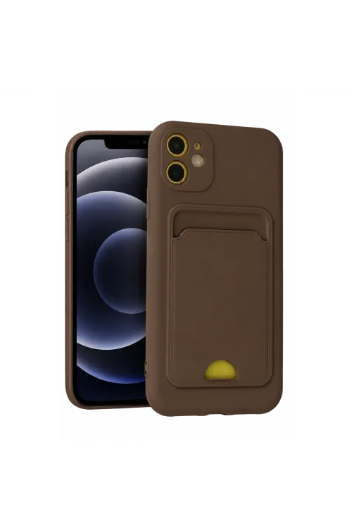 Apple İphone 11 Kılıf Kelvin Kartvizitli Silikon - Kahverengi