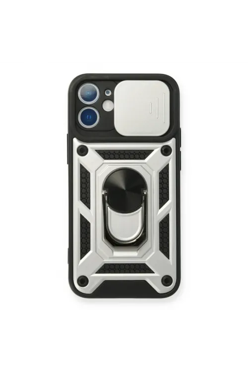 Apple İphone 11 Kılıf Pars Lens Yüzüklü Silikon - Gümüş