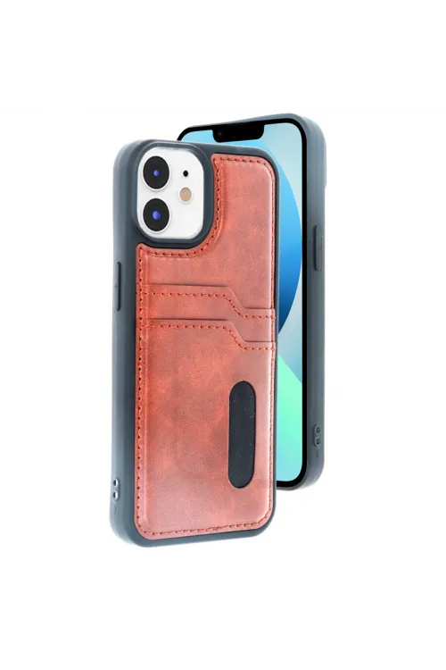 Apple İphone 11 Kılıf Sara Kartvizitli Deri Kılıf - Taba