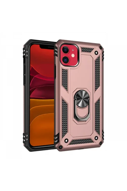 Apple iPhone 11 Kılıf Sofya Yüzüklü Silikon Kapak - Rose
