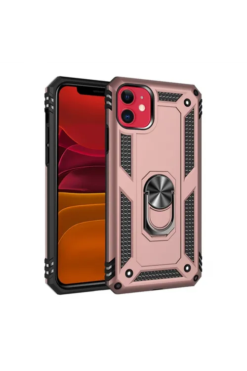 Apple İphone 11 Kılıf Sofya Yüzüklü Silikon Kapak - Rose