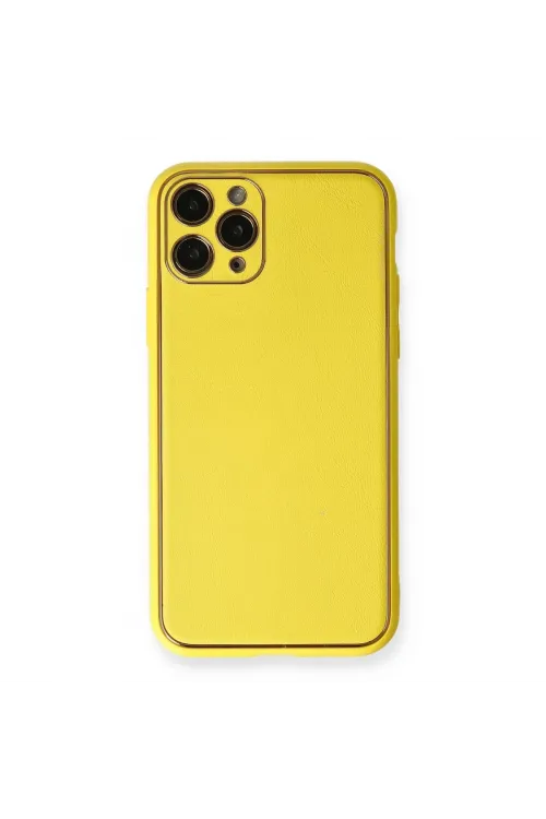 Apple İphone 11 Pro Kılıf Coco Deri Silikon Kapak - Sarı