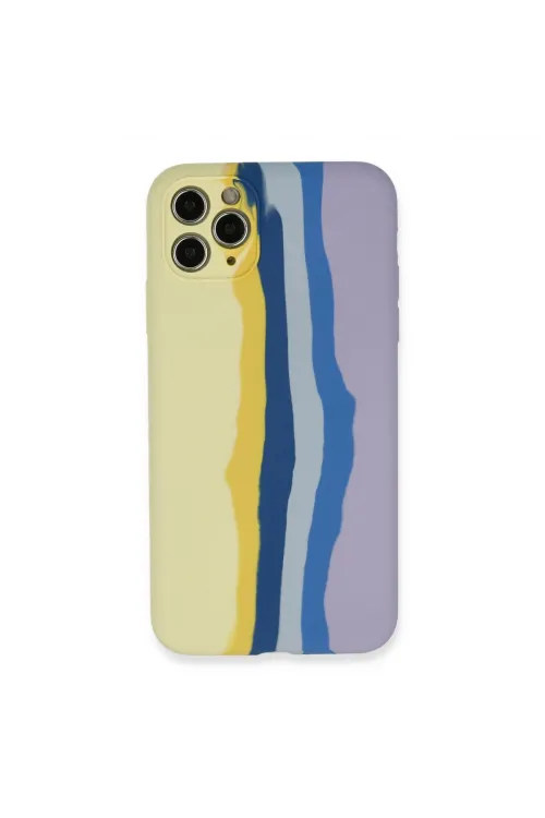 Apple İphone 11 Pro Kılıf Ebruli Lansman Silikon - Sarı-lila