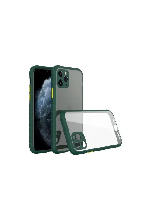Apple İphone 11 Pro Kılıf Miami Şeffaf Silikon - Koyu Yeşil