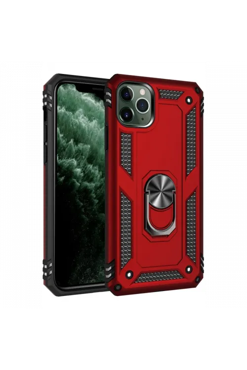 Apple iPhone 11 Pro Kılıf Sofya Yüzüklü Silikon Kapak - Kırmızı